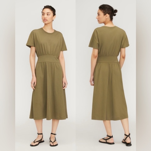 Everlane Dresses & Skirts - Everlane The Organic Cotton Waisted Dress Olive color Midi , size Small
